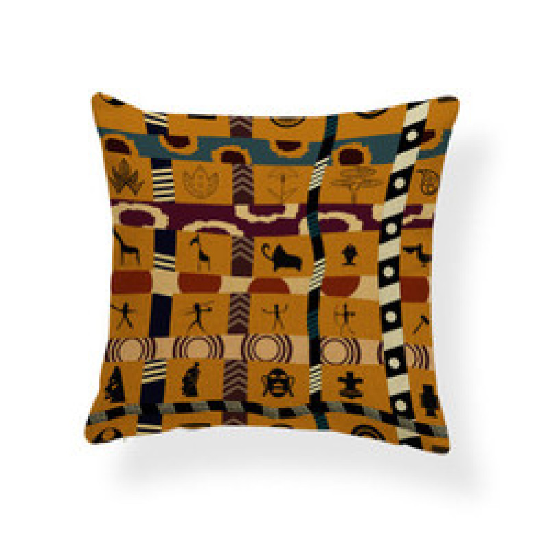 45*45 Polyester Ethnic Style Abstract Geometric Digital Print Cushion Cover, Ethnic Totem Sofa Office Chair Room Cushion Cover/