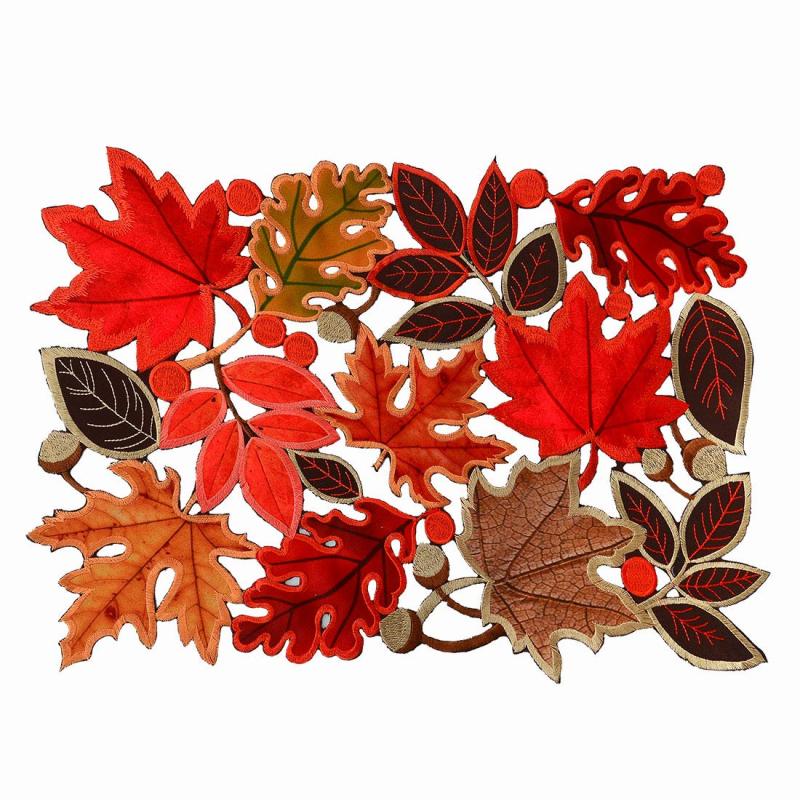 추수 감사절 가을 또는 가을 수확 장식 장식을위한 도매 큰 수 놓은 잎 겨울 테이블 러너
