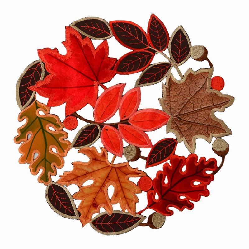 추수 감사절 가을 또는 가을 수확 장식 장식을위한 도매 큰 수 놓은 잎 겨울 테이블 러너