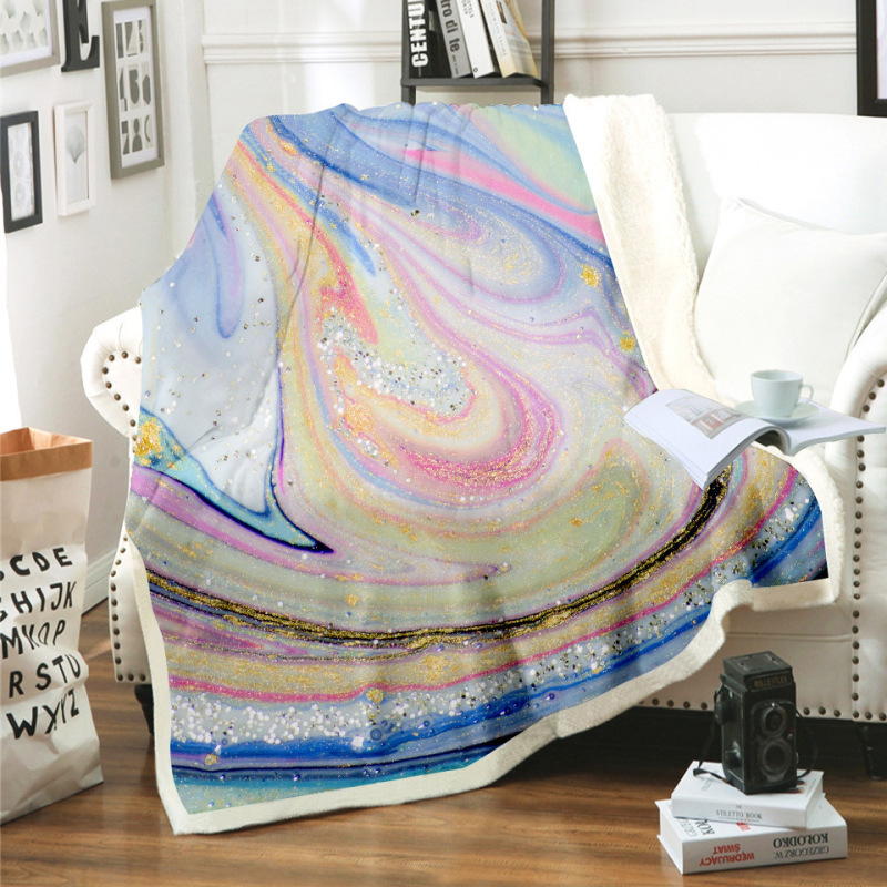 Custom Print Marble Design Super Soft Velvet Sherpa Throw Blanket, Eco Friendly Foldable Two Layer Baby Kids Sherpa Blanket/