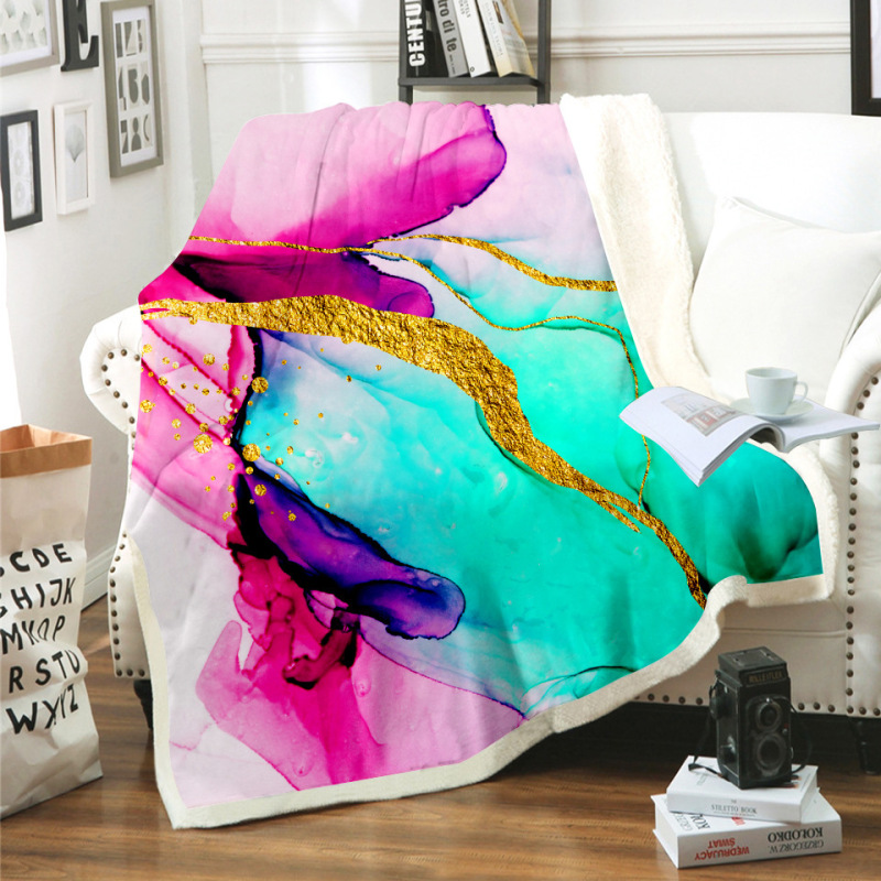 Custom Print Marble Design Super Soft Velvet Sherpa Throw Blanket, Eco Friendly Foldable Two Layer Baby Kids Sherpa Blanket/
