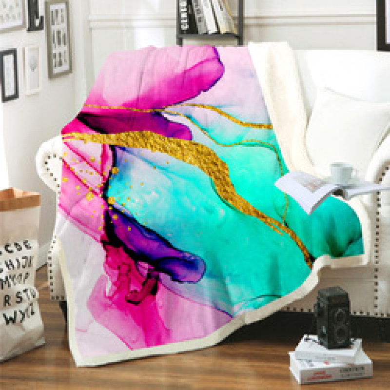 Custom Print Marble Design Super Soft Velvet Sherpa Throw Blanket, Eco Friendly Foldable Two Layer Baby Kids Sherpa Blanket/