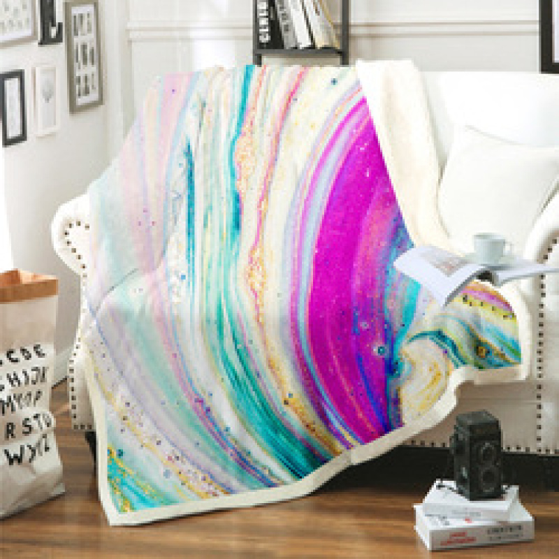 Custom Print Marble Design Super Soft Velvet Sherpa Throw Blanket, Eco Friendly Foldable Two Layer Baby Kids Sherpa Blanket/