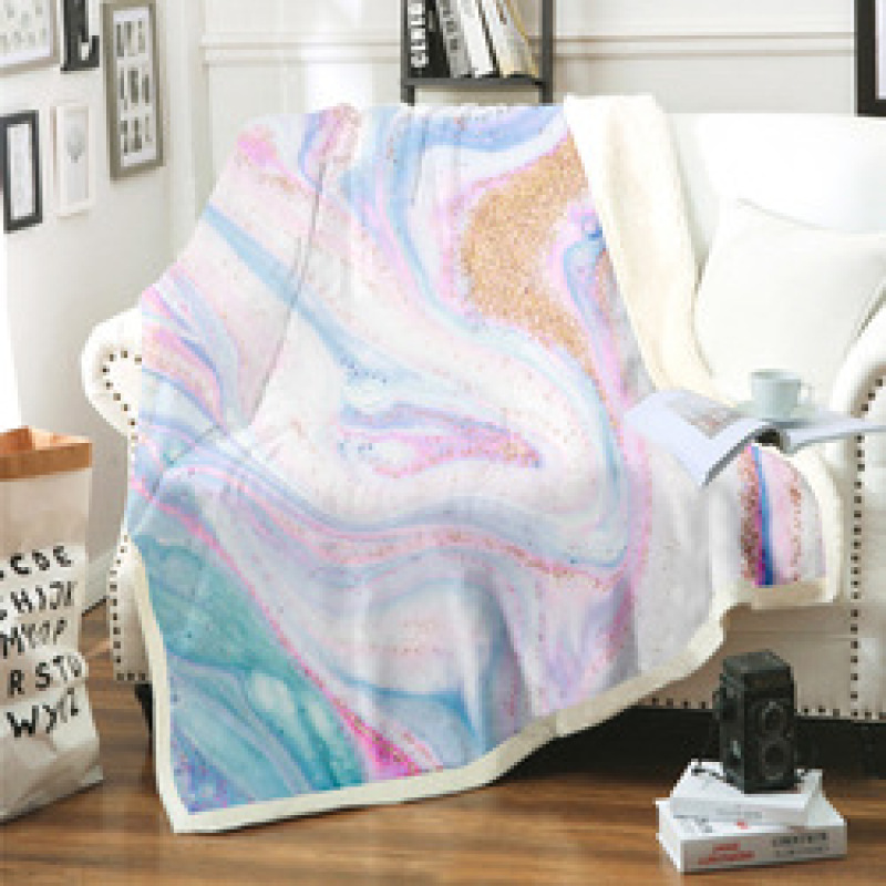 Custom Print Marble Design Super Soft Velvet Sherpa Throw Blanket, Eco Friendly Foldable Two Layer Baby Kids Sherpa Blanket/