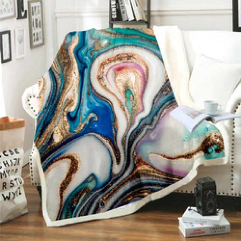 Custom Print Marble Design Super Soft Velvet Sherpa Throw Blanket, Eco Friendly Foldable Two Layer Baby Kids Sherpa Blanket/