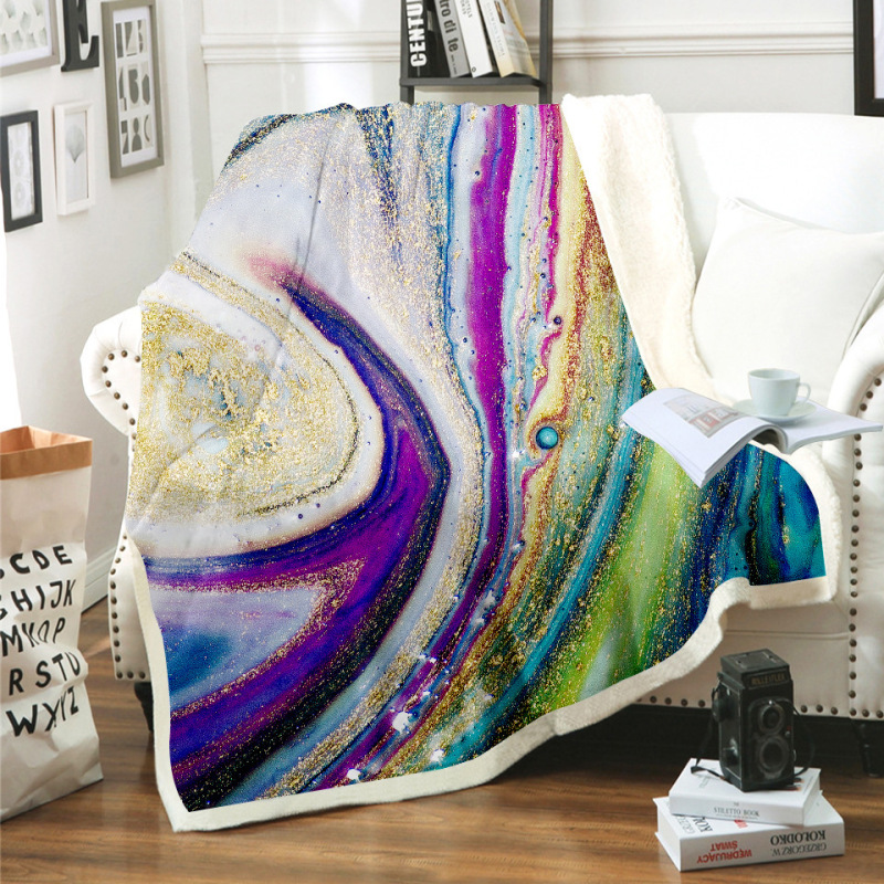 Custom Print Marble Design Super Soft Velvet Sherpa Throw Blanket, Eco Friendly Foldable Two Layer Baby Kids Sherpa Blanket/
