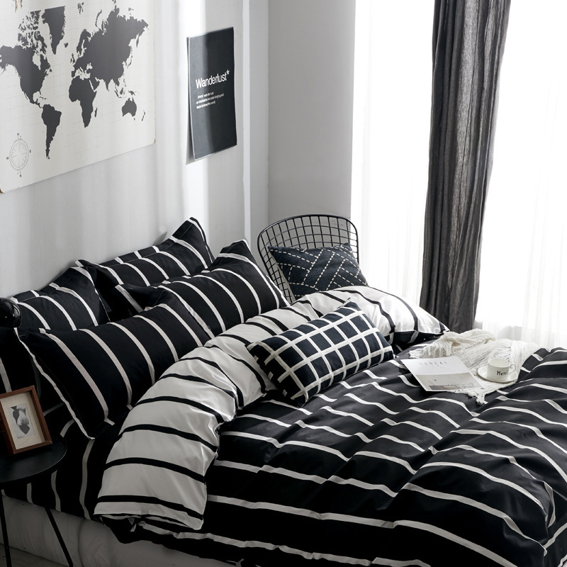 King Size Bed Comforter Set, Black and White  Print Bedding Set