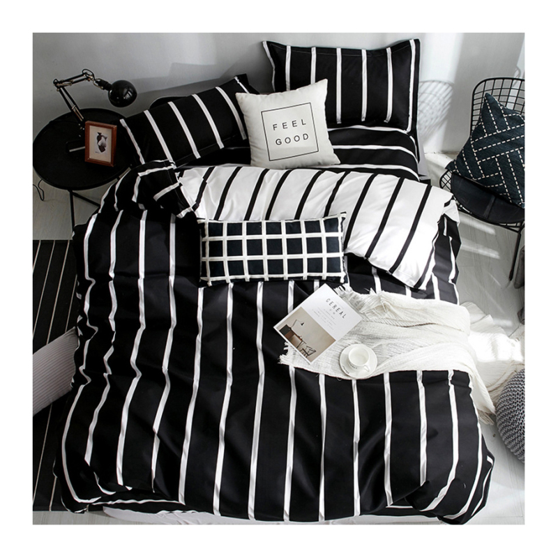 King Size Bed Comforter Set, Black and White  Print Bedding Set
