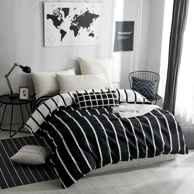 King Size Bed Comforter Set, Black and White  Print Bedding Set