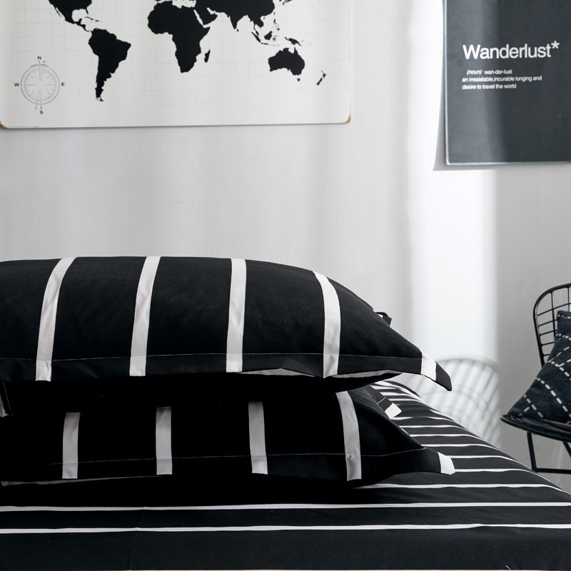 King Size Bed Comforter Set, Black and White  Print Bedding Set