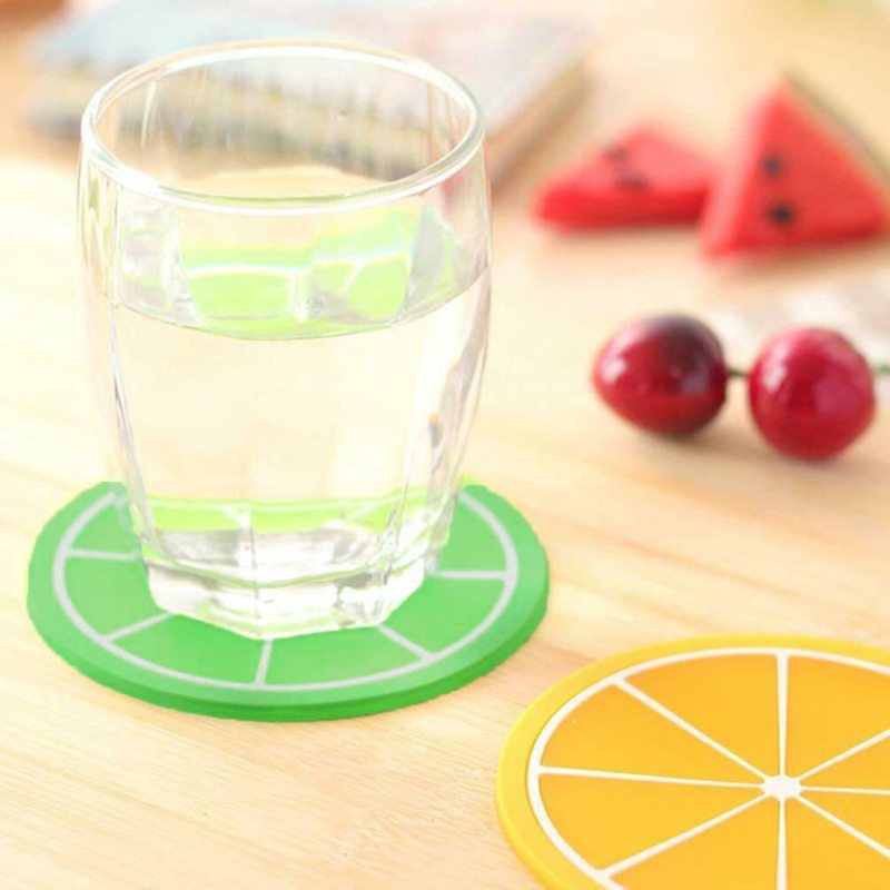 High Quality Pack of 14 Silicone Fruit Decorative Glass Kitchen Non-Slip Coasters for Kitchen Living Room And Bar