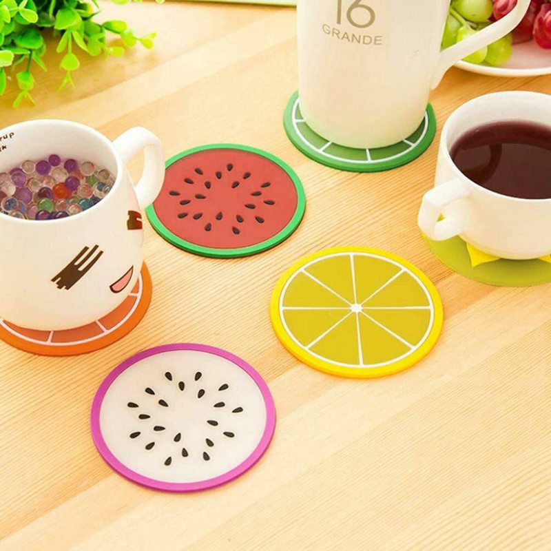 High Quality Pack of 14 Silicone Fruit Decorative Glass Kitchen Non-Slip Coasters for Kitchen Living Room And Bar