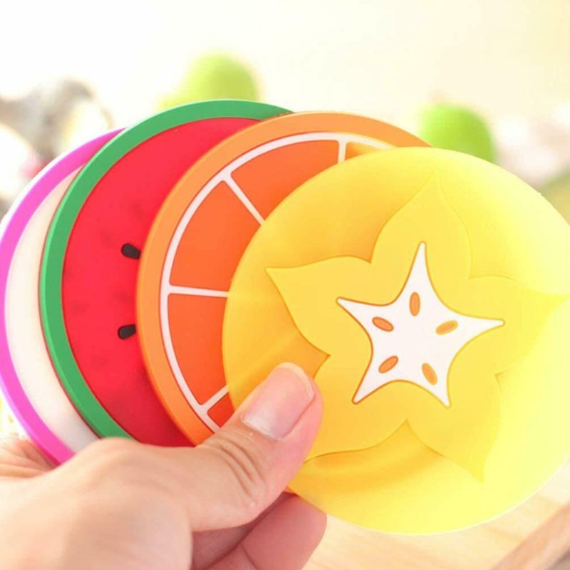 High Quality Pack of 14 Silicone Fruit Decorative Glass Kitchen Non-Slip Coasters for Kitchen Living Room And Bar