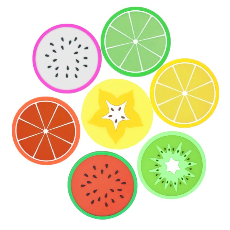 High Quality Pack of 14 Silicone Fruit Decorative Glass Kitchen Non-Slip Coasters for Kitchen Living Room And Bar