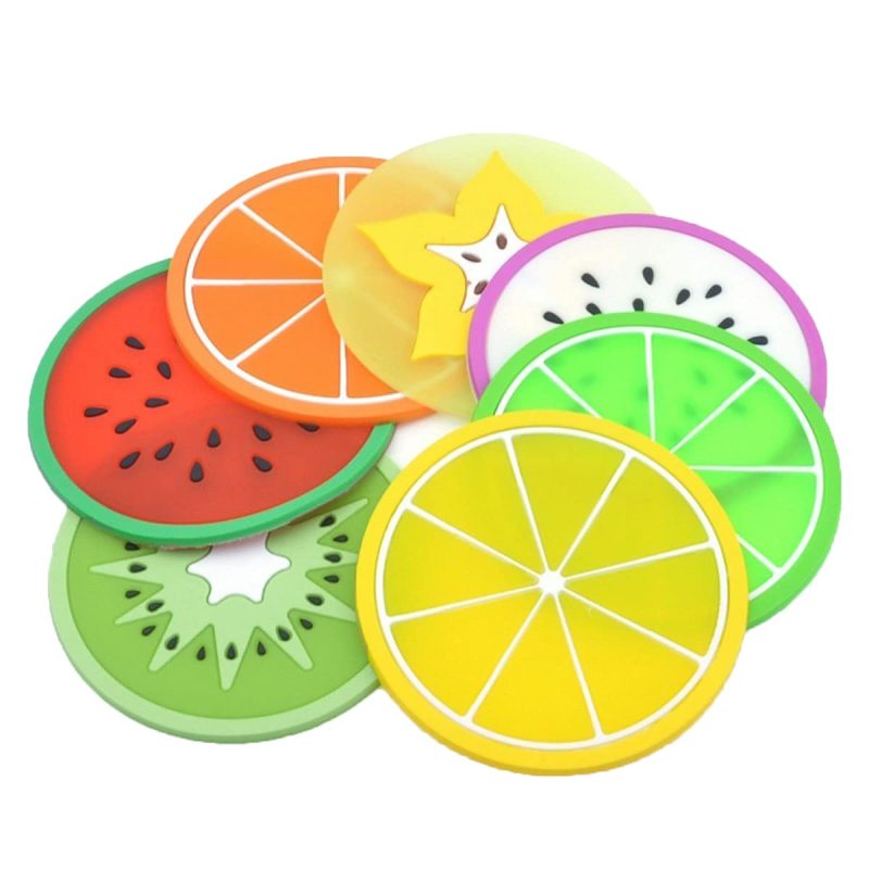 High Quality Pack of 14 Silicone Fruit Decorative Glass Kitchen Non-Slip Coasters for Kitchen Living Room And Bar