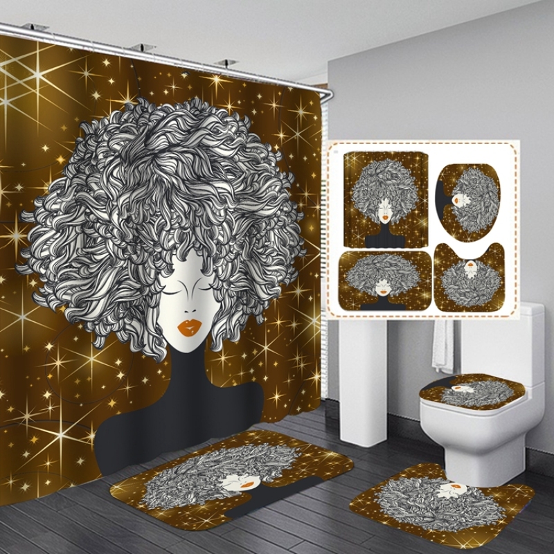 African Women Bathroom Shower Curtain Sets, Black Girl Magic Shower Curtain Set