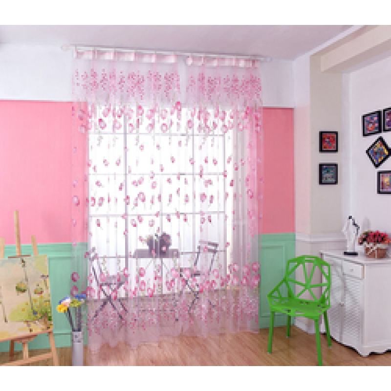 Home Decor Flower Printed European Sheer Curtains, Decoracion Para El Hogar Tulle Curtain Fabric/