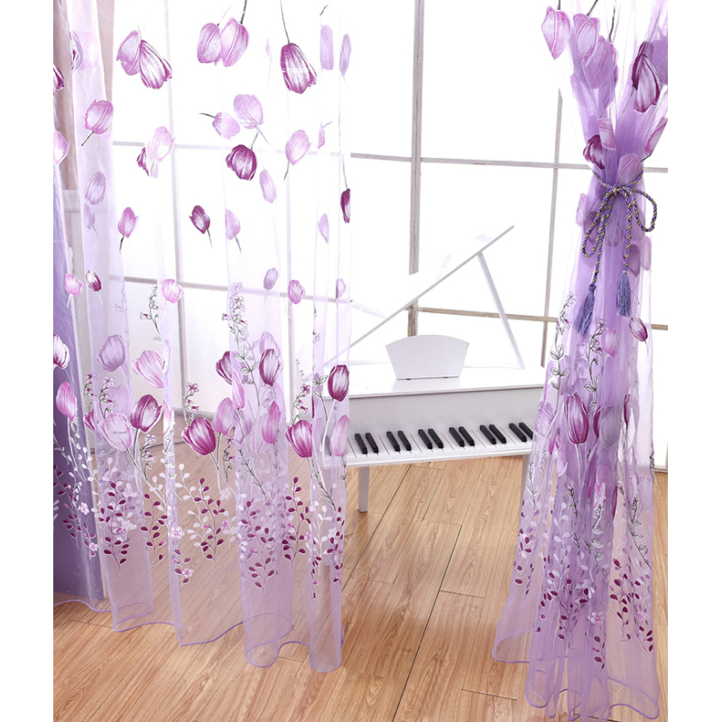 Home Decor Flower Printed European Sheer Curtains, Decoracion Para El Hogar Tulle Curtain Fabric/