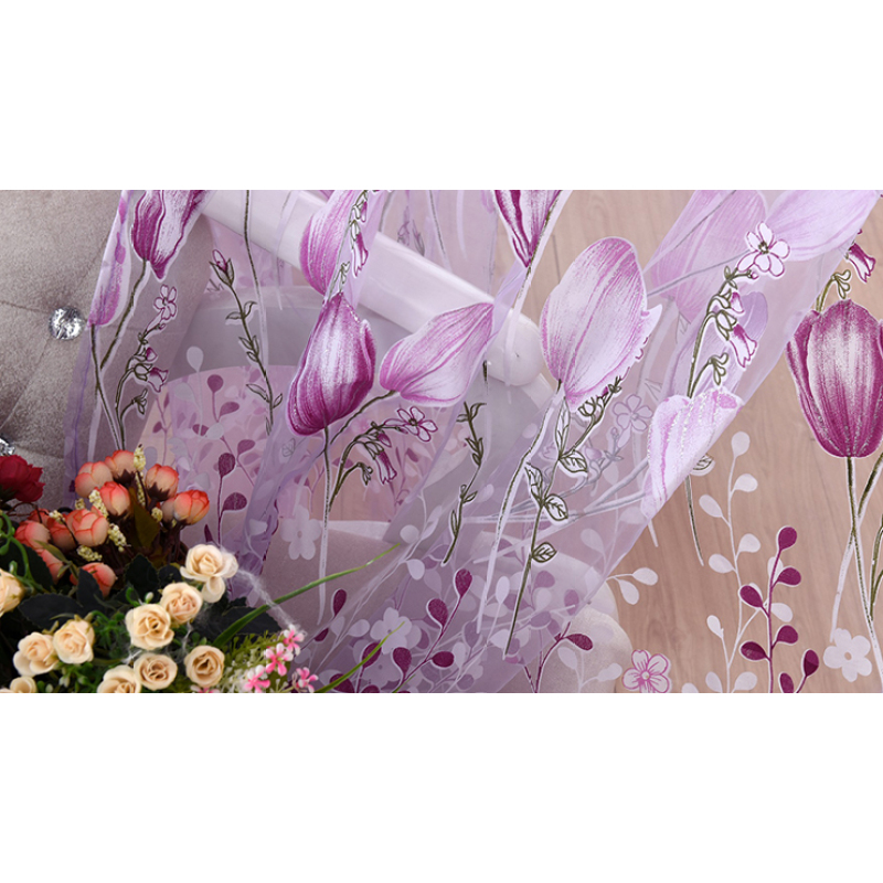 Home Decor Flower Printed European Sheer Curtains, Decoracion Para El Hogar Tulle Curtain Fabric/