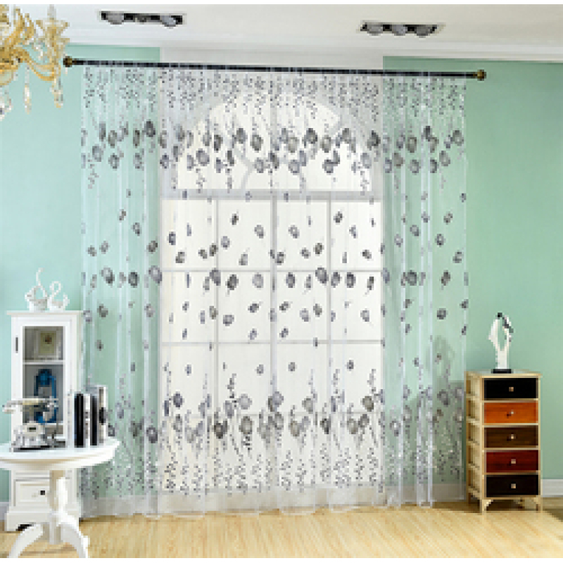 Home Decor Flower Printed European Sheer Curtains, Decoracion Para El Hogar Tulle Curtain Fabric/
