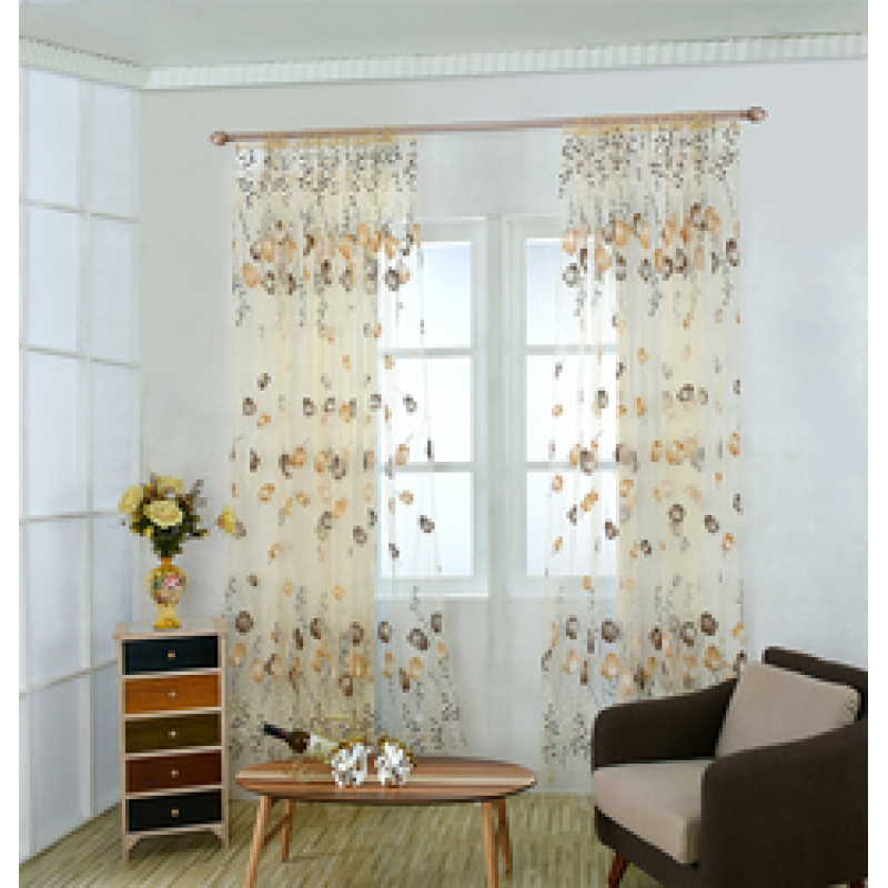 Home Decor Flower Printed European Sheer Curtains, Decoracion Para El Hogar Tulle Curtain Fabric/