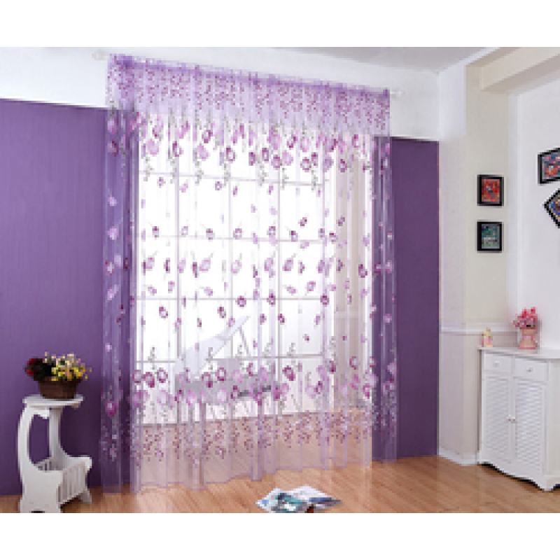 Home Decor Flower Printed European Sheer Curtains, Decoracion Para El Hogar Tulle Curtain Fabric/