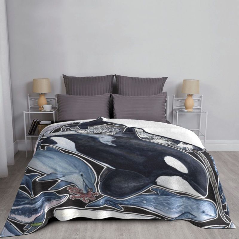 Dolphin Orcas Belugas Narwhals Blanket Coral Fleece Plush Winter Sea Super Soft Throw Blankets for Home Bedroom Bedding Throws/