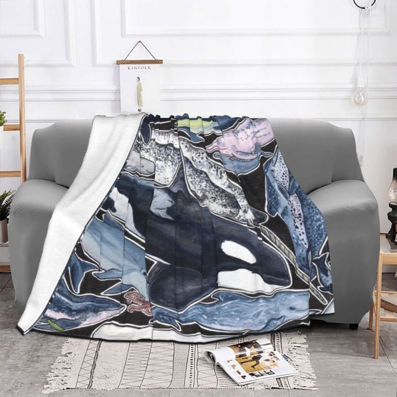 Dolphin Orcas Belugas Narwhals Blanket Coral Fleece Plush Winter Sea Super Soft Throw Blankets for Home Bedroom Bedding Throws/