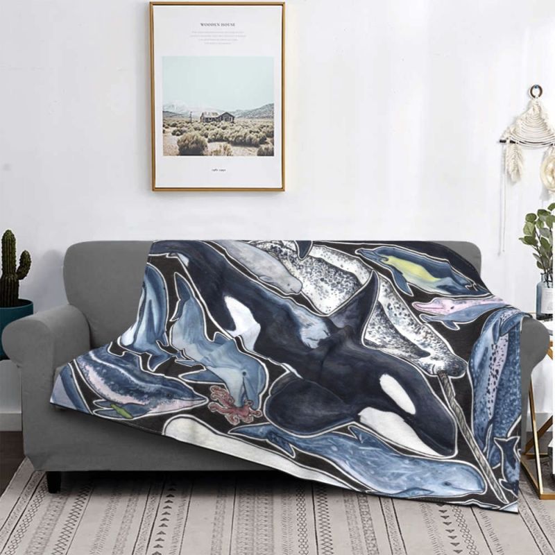 Dolphin Orcas Belugas Narwhals Blanket Coral Fleece Plush Winter Sea Super Soft Throw Blankets for Home Bedroom Bedding Throws/