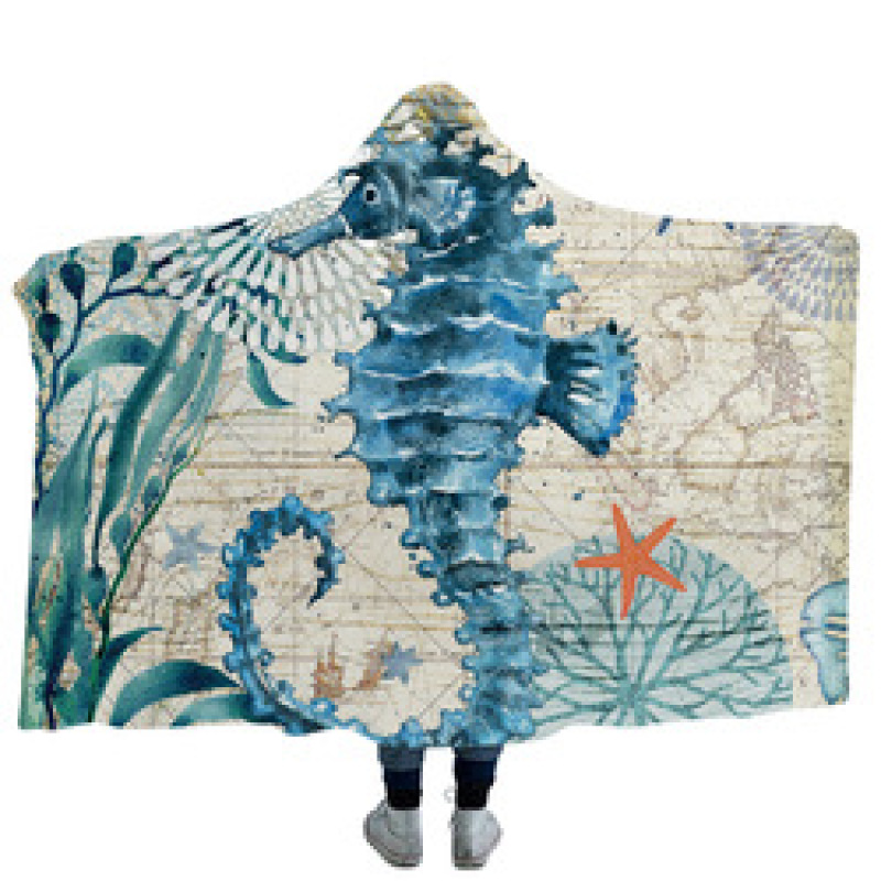 Custom Digital Printed Blanket,Wearable Coral Fleece Fabric World Map Hooded Blanket For Spring Autumn And Winter#