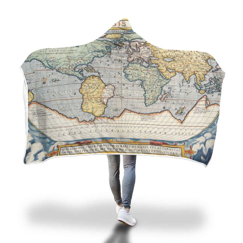 Custom Digital Printed Blanket,Wearable Coral Fleece Fabric World Map Hooded Blanket For Spring Autumn And Winter#