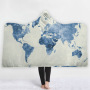 Custom Digital Printed Blanket,Wearable Coral Fleece Fabric World Map Hooded Blanket For Spring Autumn And Winter#