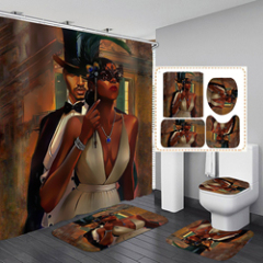 Wholesale African Women Bath Waterproof Shower Curtain, Digital Print Polyester Non-Slip Rug Toilet Lid Cover Shower Curtain/