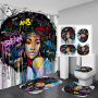 Wholesale African Women Bath Waterproof Shower Curtain, Digital Print Polyester Non-Slip Rug Toilet Lid Cover Shower Curtain/
