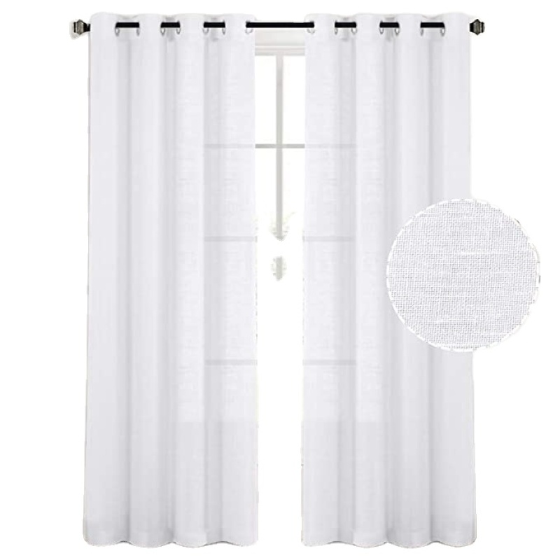 Natural Linen Sheer Curtains Bedroom Living Room Textured Open Weave Linen Semi Sheer Curtain , Nickel Grommet Sheer Curtain/