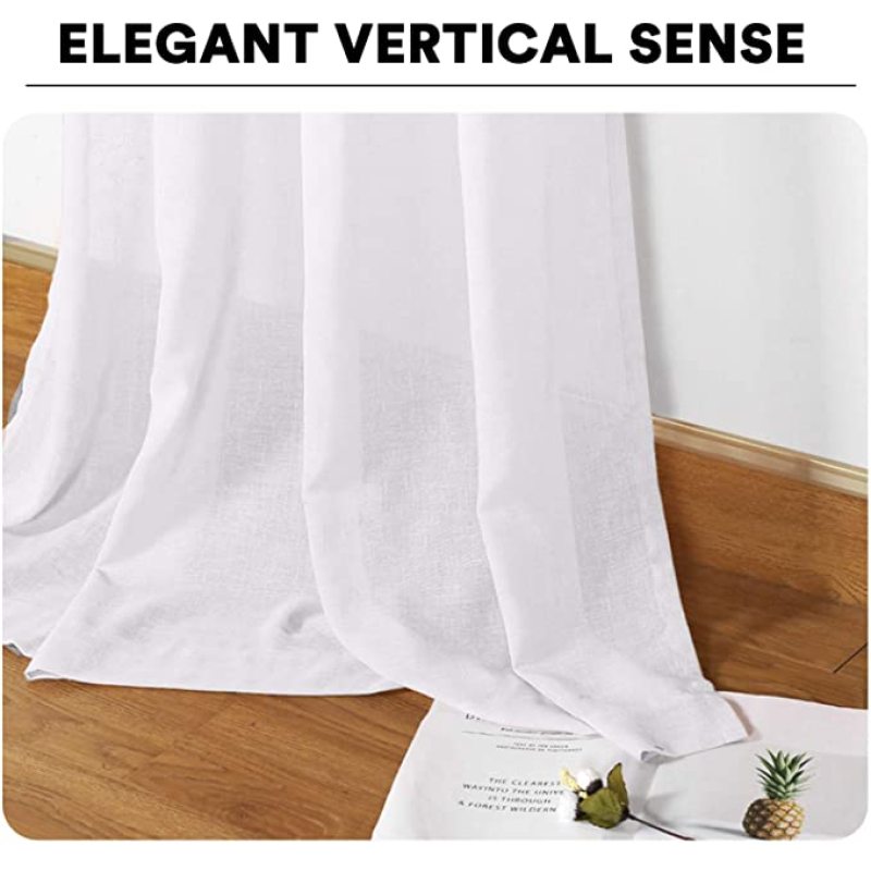 Natural Linen Sheer Curtains Bedroom Living Room Textured Open Weave Linen Semi Sheer Curtain , Nickel Grommet Sheer Curtain/