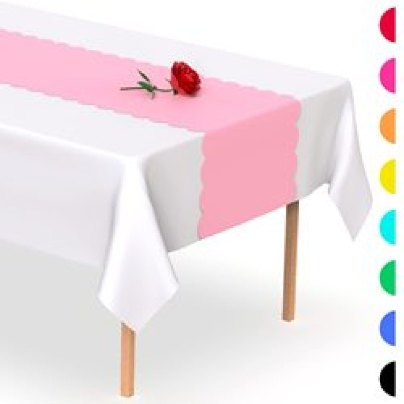 Disposable Table Runner 5 Pack 14 x 108 inch, Black White Shape Plastic Table Runner for Your Party Table#