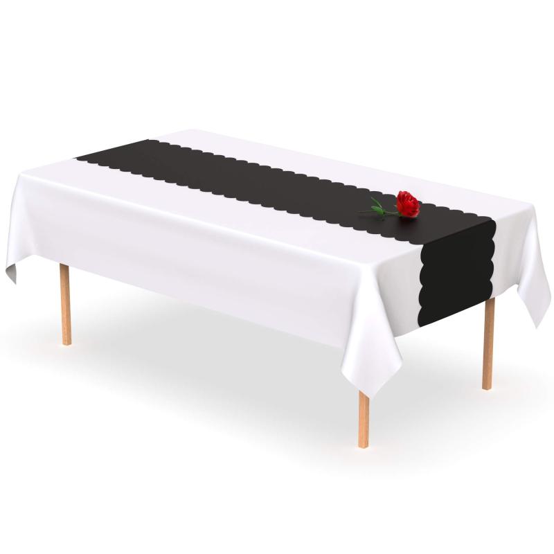 Disposable Table Runner 5 Pack 14 x 108 inch, Black White Shape Plastic Table Runner for Your Party Table#