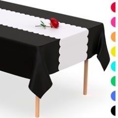 Disposable Table Runner 5 Pack 14 x 108 inch, Black White Shape Plastic Table Runner for Your Party Table#