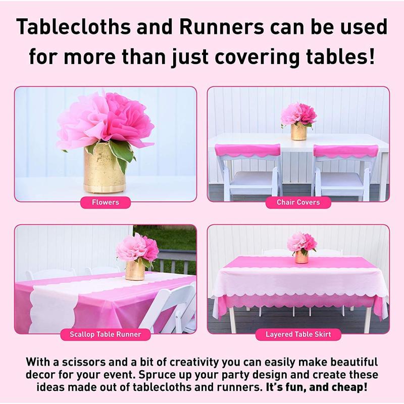 Disposable Table Runner 5 Pack 14 x 108 inch, Black White Shape Plastic Table Runner for Your Party Table#
