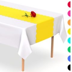 Disposable Table Runner 5 Pack 14 x 108 inch, Black White Shape Plastic Table Runner for Your Party Table#