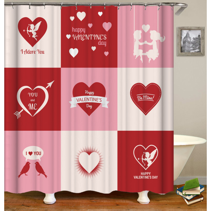 Drop Shipping Valentine's Day Gift Wedding Design Romantic Shower Curtain Printing Mildew Resistant Custom Shower Curtain#