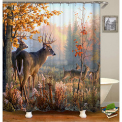 Polyester Custom Made Hotel Bathroom Decoration Washable 3D Digital Printing Giraffe Shower Curtain With Hooks