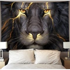 Golden Cool Lion King panting Wall Tapestry Hippie Art Tapestry Wall Hanging Home Decor for Living Room