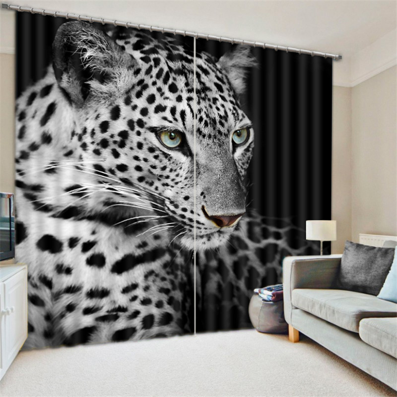 Black White Leopard Modern 3D Painting Blackout Curtains,Ready Made Homes Living Room Door Curtains$