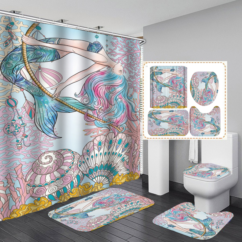 3D Printed Waterproof Shower Curtain Eco Friendly tirai kamar mandi elegant waterproof bobo shower bathroom curtain set