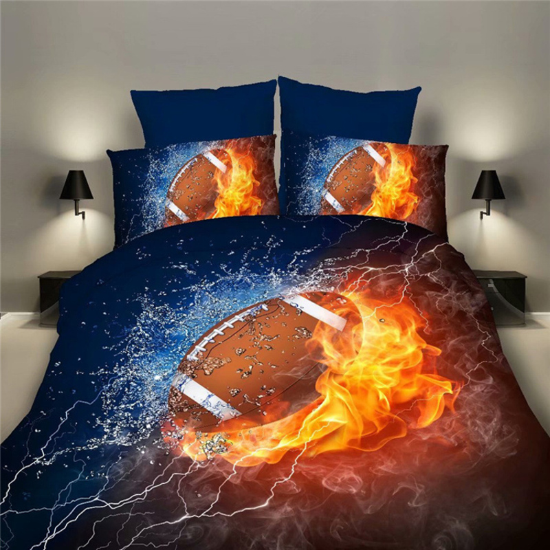 Meilleure vente Amazon : Parure de lit (housse de couette et draps), draps de lit imprimés en 3D avec motifs de football et de basketball.