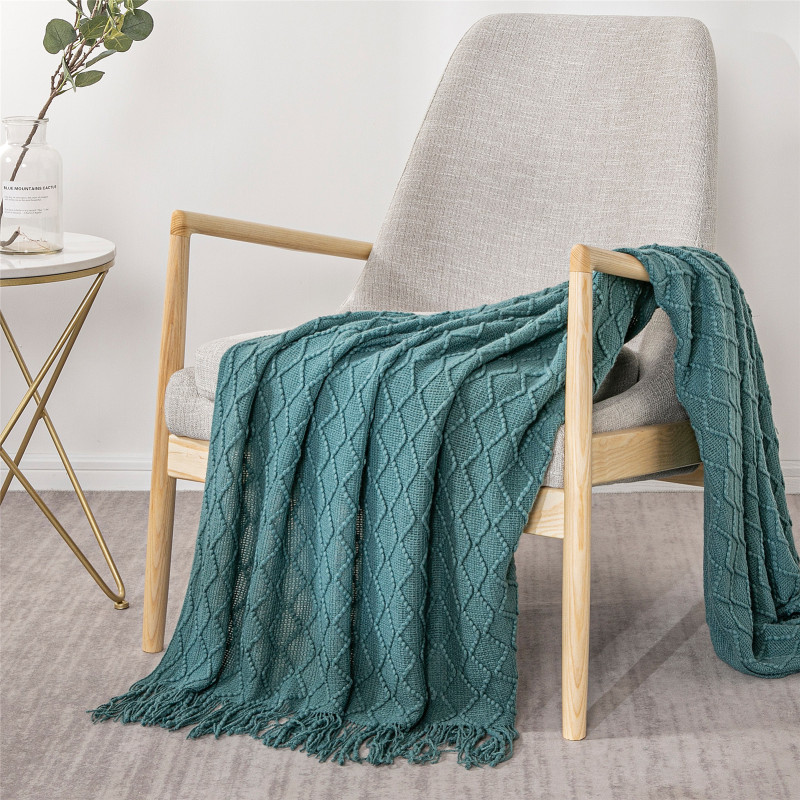 Hand Made Blankets Knitted Nordic Style Blue premium warm blanket/