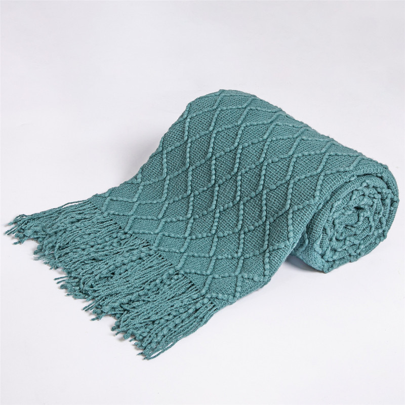 Hand Made Blankets Knitted Nordic Style Blue premium warm blanket/