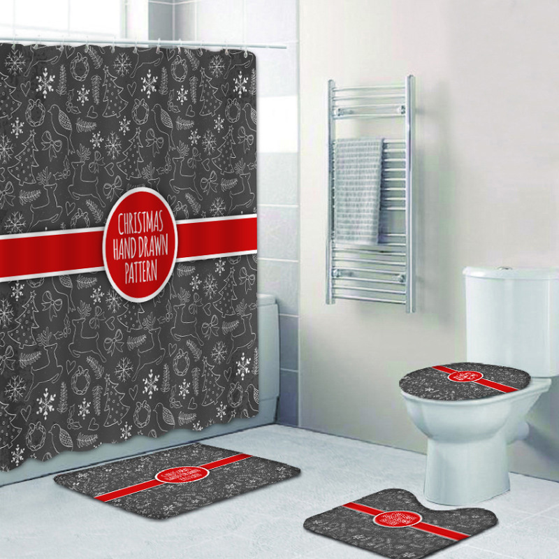 Hot Sale Hotel Shower Curtains And Rug Set, Popular Printing Shower Curtain Christmas#